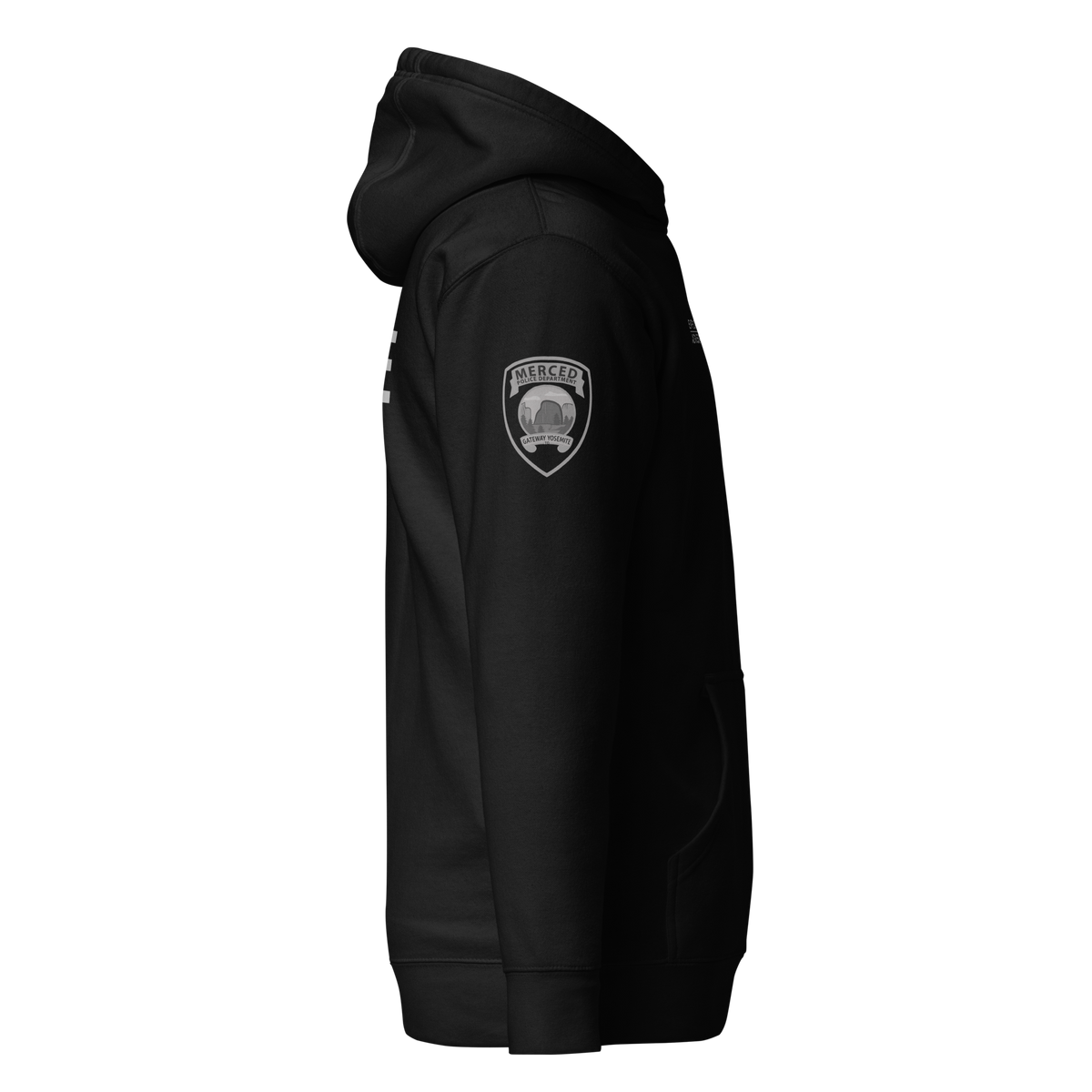 Right-side view of SLYR Apparel MPD CSO Explorer Advisor pullover hoodie in black