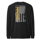 Back view of SLYR Apparel MPD Dispatcher yellow long sleeve shirt in black heather