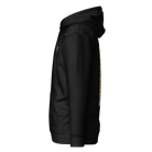 Left-side view of SLYR Apparel MPD Dispatcher red blue yellow pullover hoodie in black