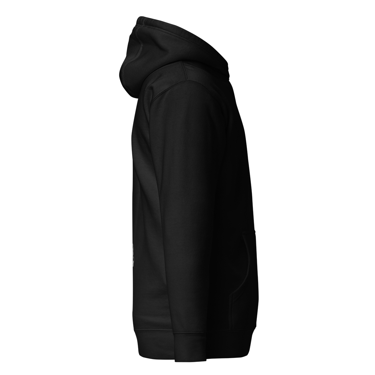 Right-side view of SLYR Apparel MPD Dispatcher red blue yellow pullover hoodie in black