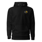 Front view of SLYR Apparel MPD Dispatcher yellow pullover hoodie in black