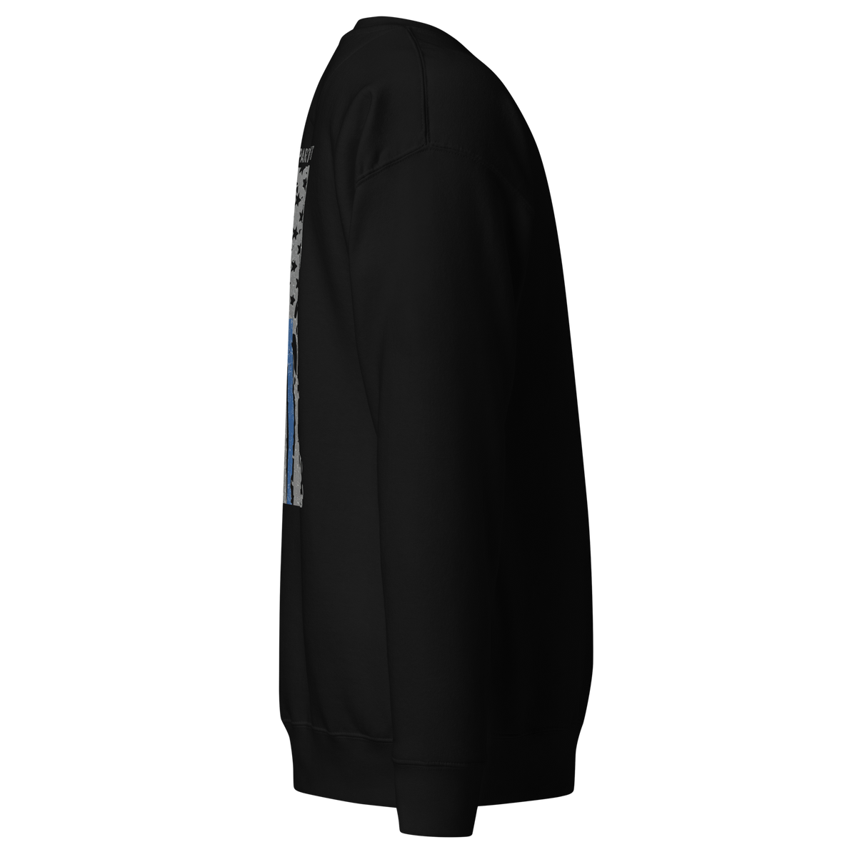 Right-side view of SLYR Apparel MPD Dispatcher red blue yellow sweatshirt in black