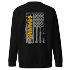 Back view of SLYR Apparel MPD Dispatcher yellow sweatshirt in black