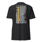Back view of SLYR Apparel MPD Dispatcher red blue yellow T-Shirt in black