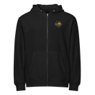 Front view of SLYR Apparel MPD Dispatcher yellow zip-up hoodie in black