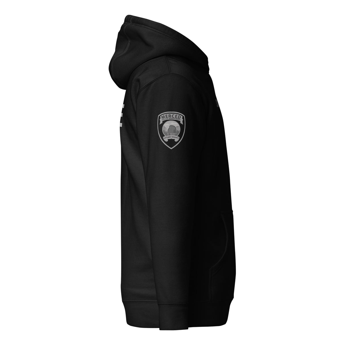 Right-side view of SLYR Apparel MPD Officer Explorer Advisor hoodie in black