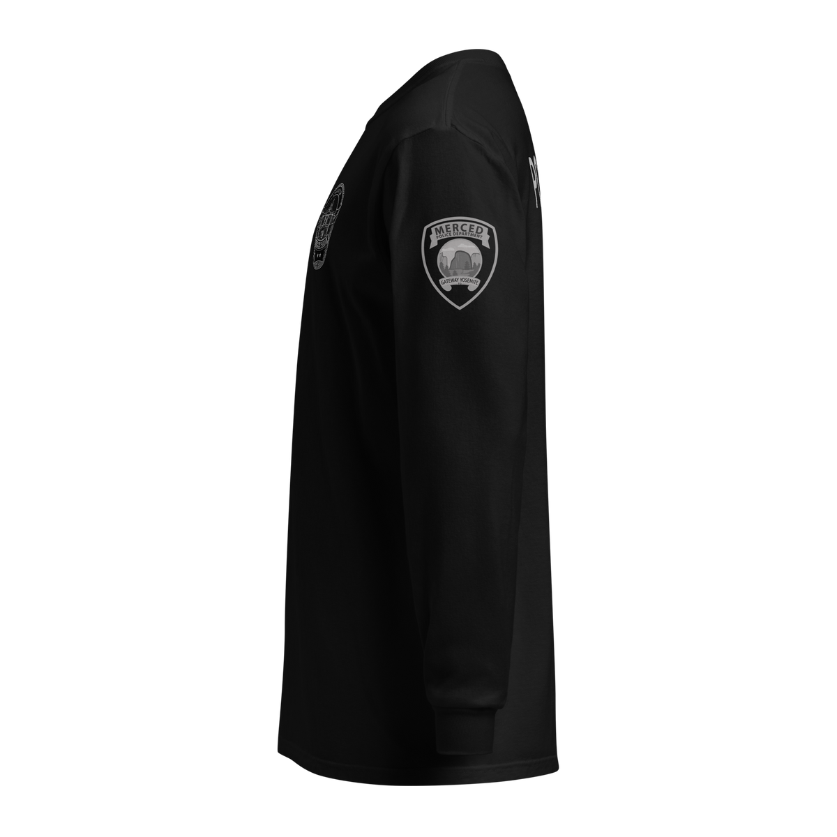 Left-side view of SLYR Apparel MPD Officer Explorer Advisor long sleeve shirt in black