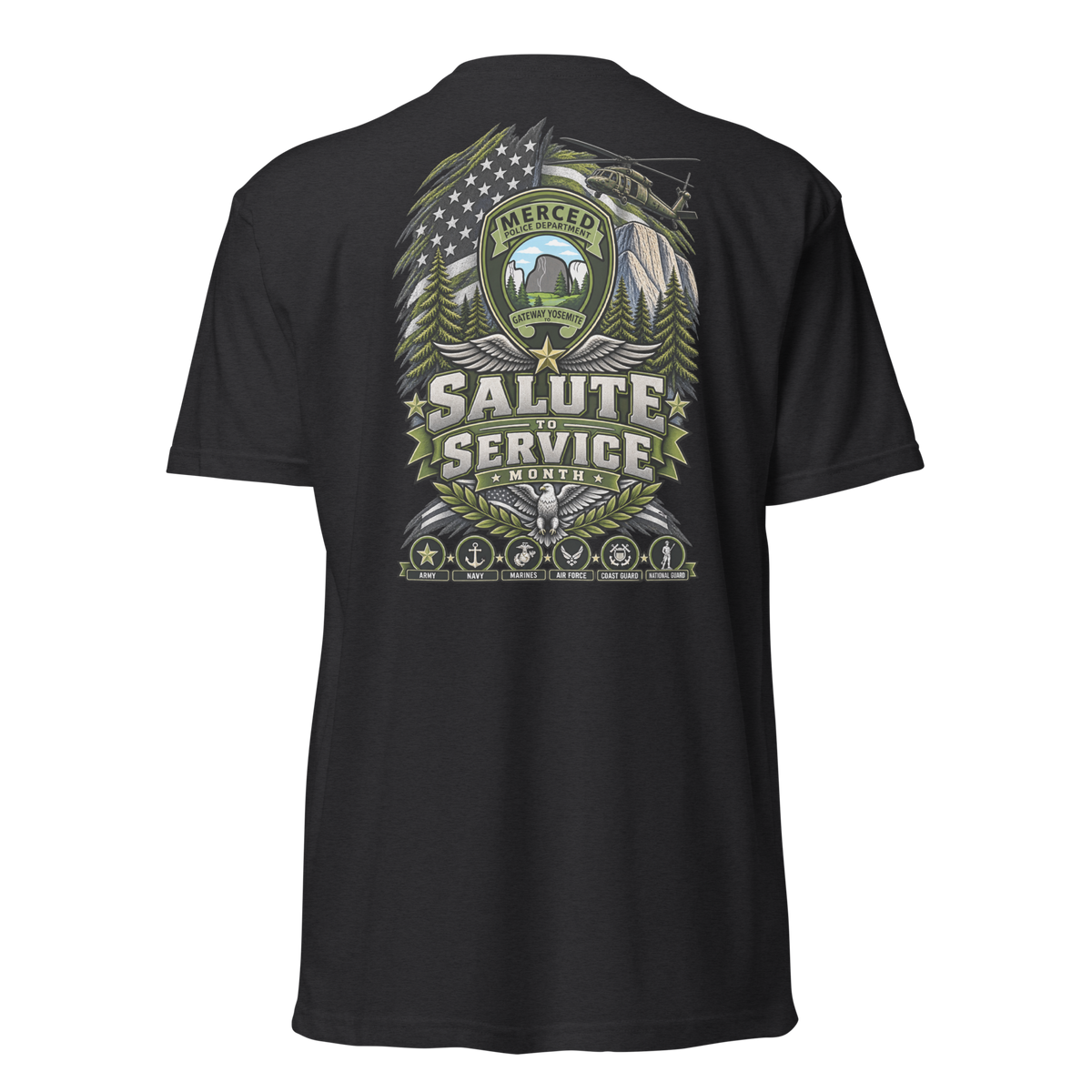 Back view of SLYR Apparel MPD Salute to Service T-Shirt in black
