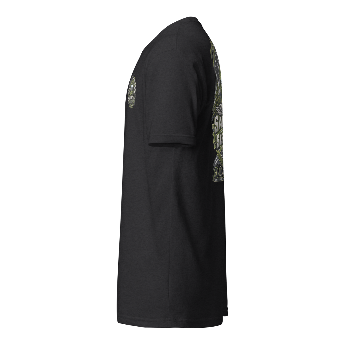 Left-side view of SLYR Apparel MPD Salute to Service T-Shirt in black