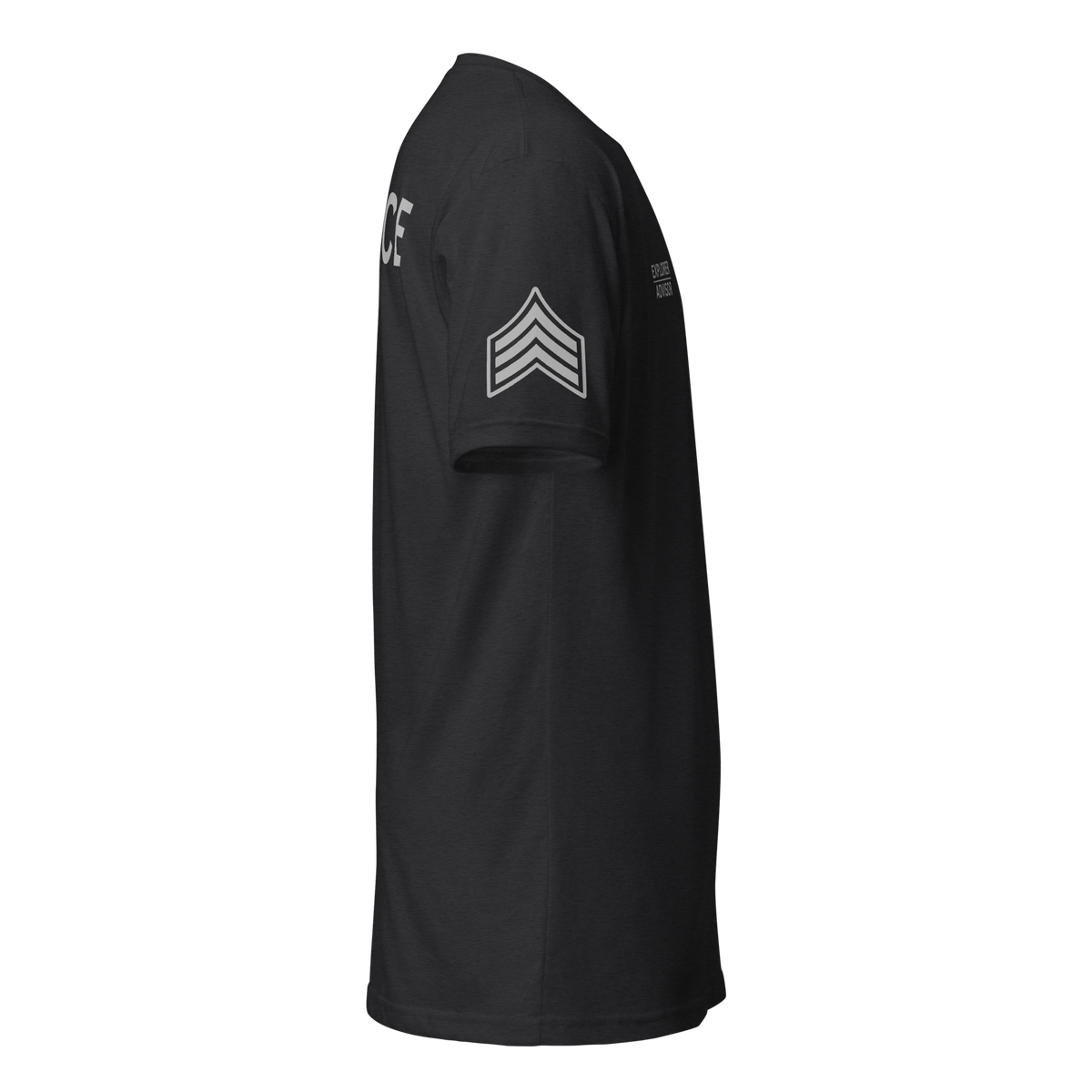 Right-side view of SLYR Apparel MPD Sergeant Explorer Advisor T-Shirt in black