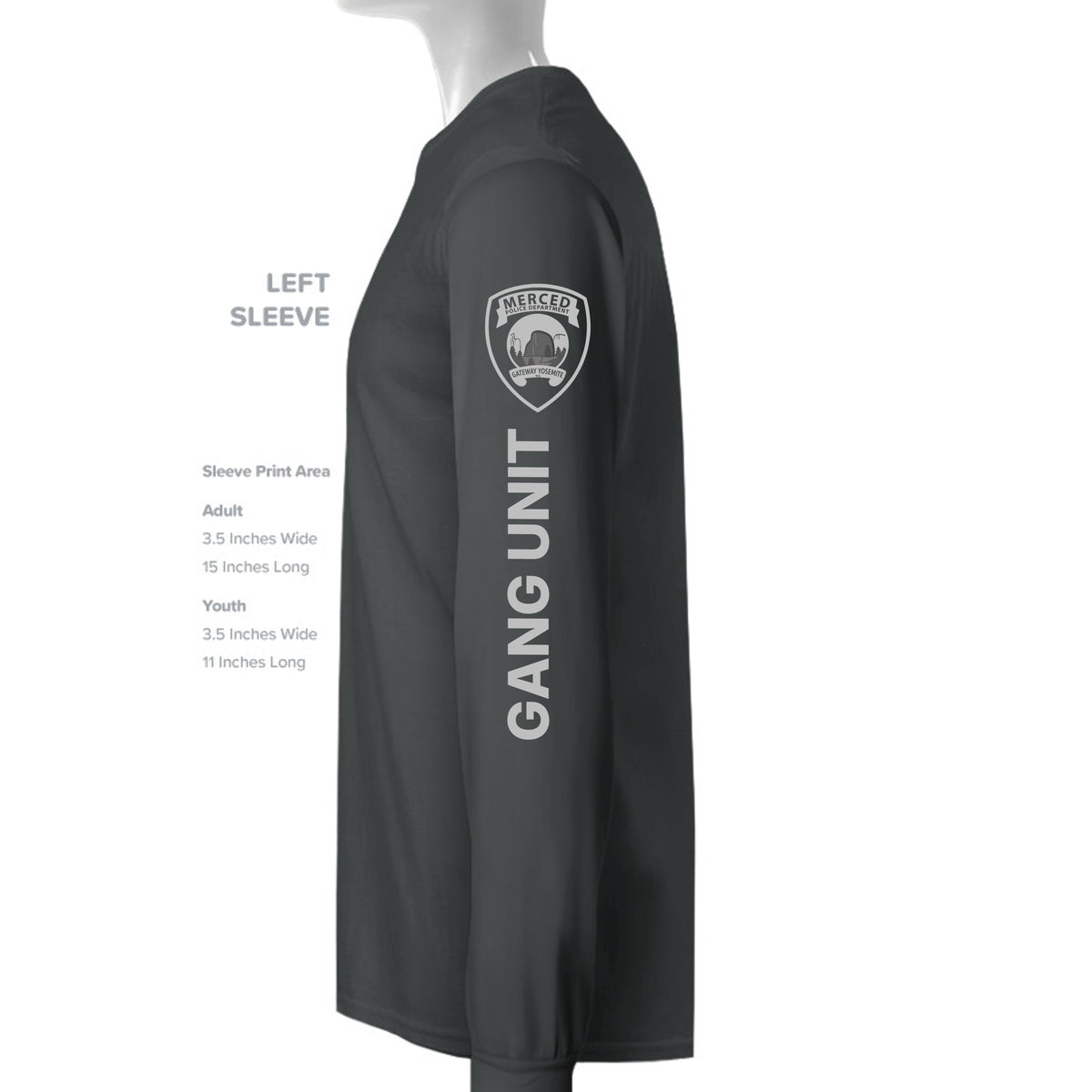 Merced Police Department Gang Unit D-Flex print performance fleece sweatshirt – left sleeve view – SLYR Apparel