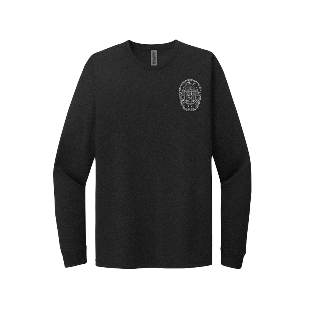 Merced Police Department Gang Unit D-Flex print CVC long-sleeve T-shirt – front view – SLYR Apparel