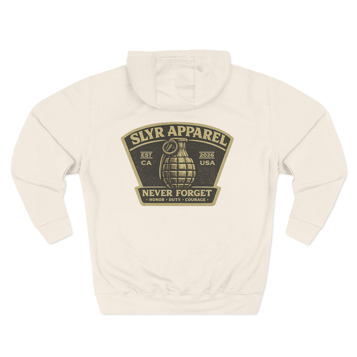 SLYR Apparel Never Forget grenade back patch fleece hoodie