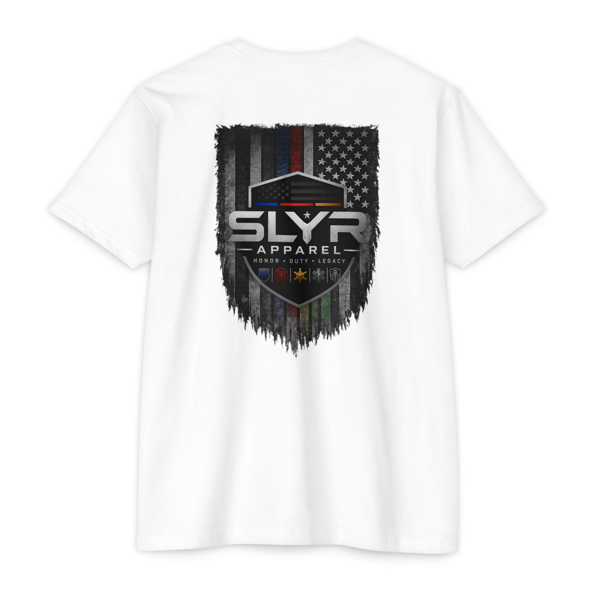 SLYR Apparel Shield distressed American flag graphic T-shirt