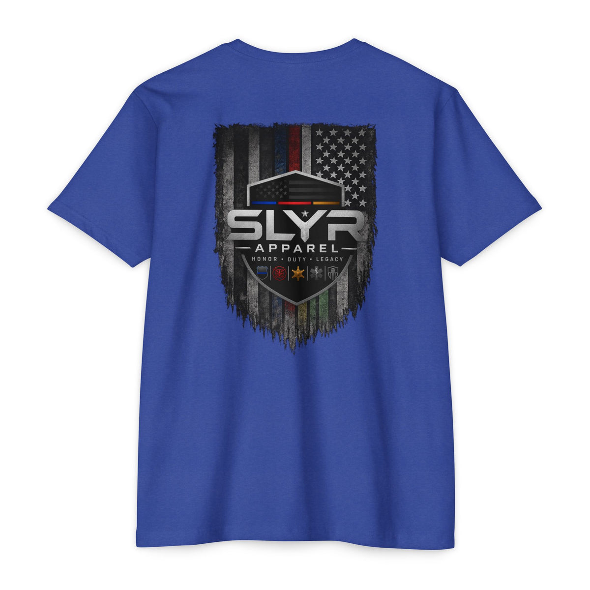 SLYR Apparel Shield distressed American flag graphic T-shirt