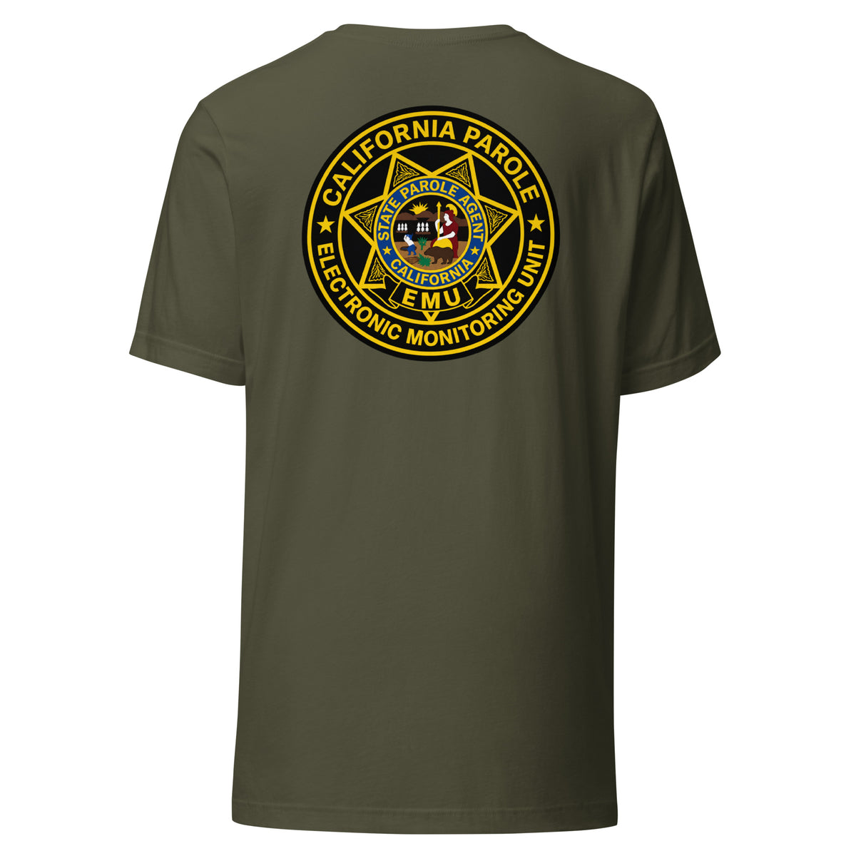 CDC Parole EMU Unit T-Shirt by SLYR Apparel in military green – back view